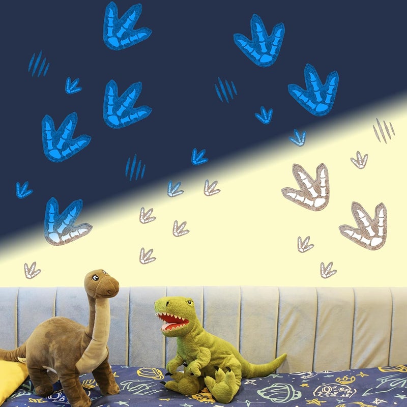 Robmoda Glow in The Dark Dinosaur Footprints Wall Decals, Peel and Stick Cute Dino Track Stickers for Kids, Removable Dinosaur Wall Stickers for Baby Nursery Bedroom (Blue) - Image 1